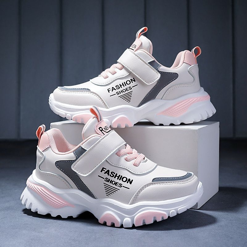 Mergaičių sportbačiai 2024 m. pavasariui ir rudeniui, nauji pradinės mokyklos mokinių bėgimo bateliai, vidutinio ir didelio dydžio vaikams, odiniai, vandeniui atsparūs mergaičių vaikiški batai