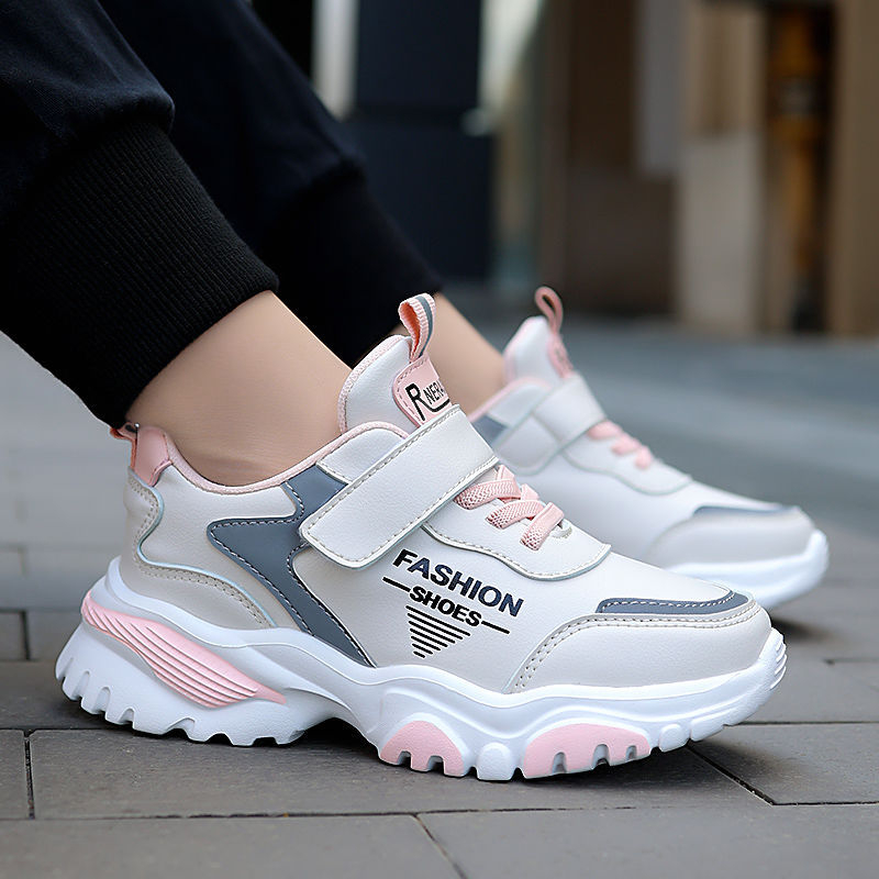 Mergaičių sportbačiai 2024 m. pavasariui ir rudeniui, nauji pradinės mokyklos mokinių bėgimo bateliai, vidutinio ir didelio dydžio vaikams, odiniai, vandeniui atsparūs mergaičių vaikiški batai