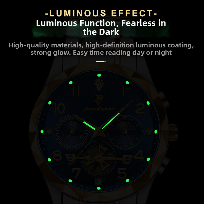 POEDAGAR Švajčiarske značkové multifunkčné nové pánske hodinky vodotesné svietiace módne quartzové hodinky zahraničného obchodu 972