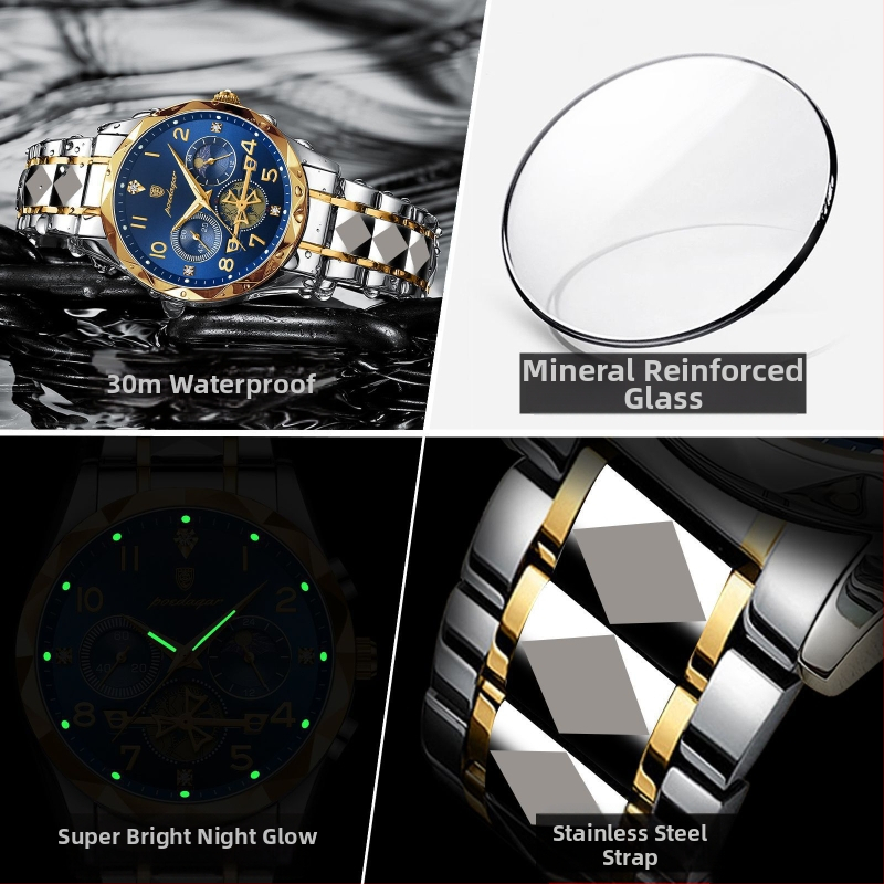 POEDAGAR Švajčiarske značkové multifunkčné nové pánske hodinky vodotesné svietiace módne quartzové hodinky zahraničného obchodu 972