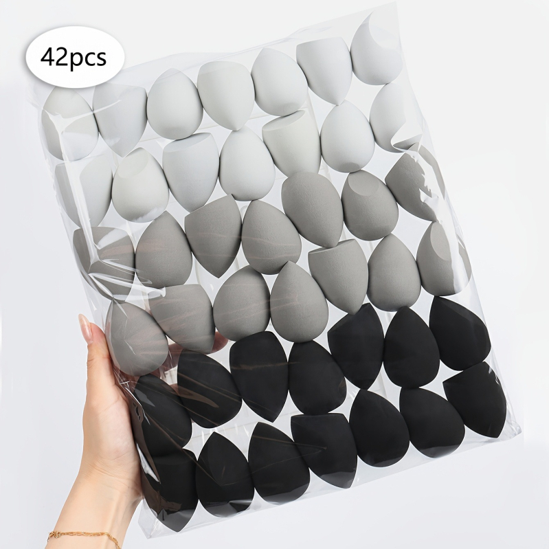 Gradiento grožio makiažo kempinėlių rinkinys, 42 dalys, vandens lašo formos, kampuotas pjūvis, nesugeriantis pudros kempinėlės apvalkalo, pilnai anglų kalba, populiarus tarptautinis pasirinkimas