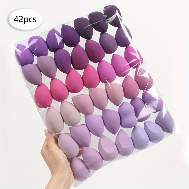Gradiento grožio makiažo kempinėlių rinkinys, 42 dalys, vandens lašo formos, kampuotas pjūvis, nesugeriantis pudros kempinėlės apvalkalo, pilnai anglų kalba, populiarus tarptautinis pasirinkimas