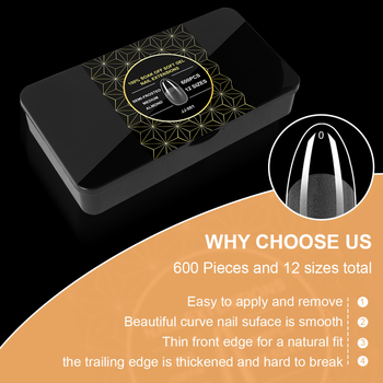 Piiriülesed uued küünekunsti küüned, graveeringuta, õhukesed, pooljäätunud, jäljeta, Euroopa ja Ameerika jäätunud kunstküüned, 600 tk musta karpi küüned