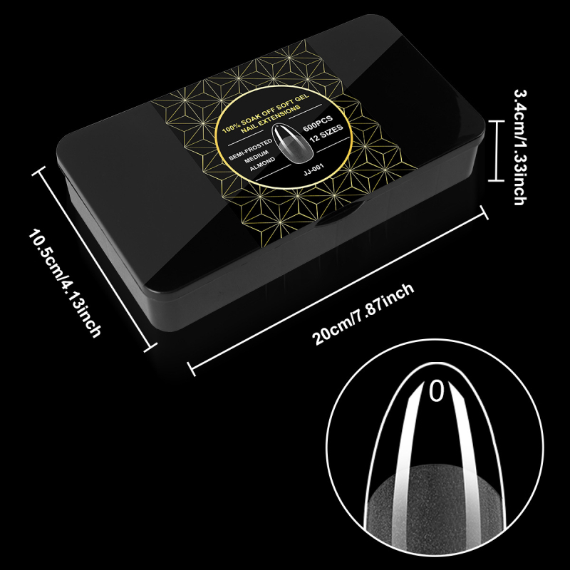 Piiriülesed uued küünekunsti küüned, graveeringuta, õhukesed, pooljäätunud, jäljeta, Euroopa ja Ameerika jäätunud kunstküüned, 600 tk musta karpi küüned