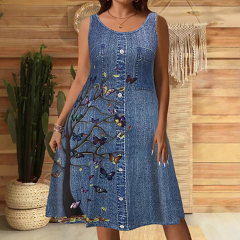 2025. aasta kevad- ja suveuued Amazoni piiriülesed naisterõivad - lahtised ja moodsad 3D-digitaaltrükiga vabaaja teksariietuskleit