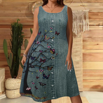 2025. aasta kevad- ja suveuued Amazoni piiriülesed naisterõivad - lahtised ja moodsad 3D-digitaaltrükiga vabaaja teksariietuskleit