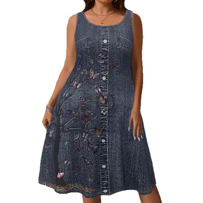 2025. aasta kevad- ja suveuued Amazoni piiriülesed naisterõivad - lahtised ja moodsad 3D-digitaaltrükiga vabaaja teksariietuskleit