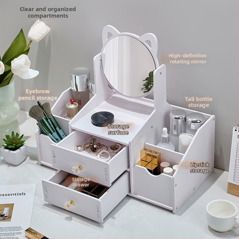 Kosmeetikatoodete hoiukarp, tolmukindel, suure mahutavusega lauaarvuti sahtliga meigikarp, nahahooldustoodete hoiuriiul peegliga