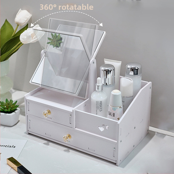 Kosmeetikatoodete hoiukarp, tolmukindel, suure mahutavusega lauaarvuti sahtliga meigikarp, nahahooldustoodete hoiuriiul peegliga