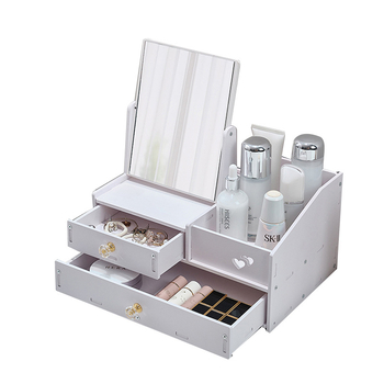 Kosmeetikatoodete hoiukarp, tolmukindel, suure mahutavusega lauaarvuti sahtliga meigikarp, nahahooldustoodete hoiuriiul peegliga