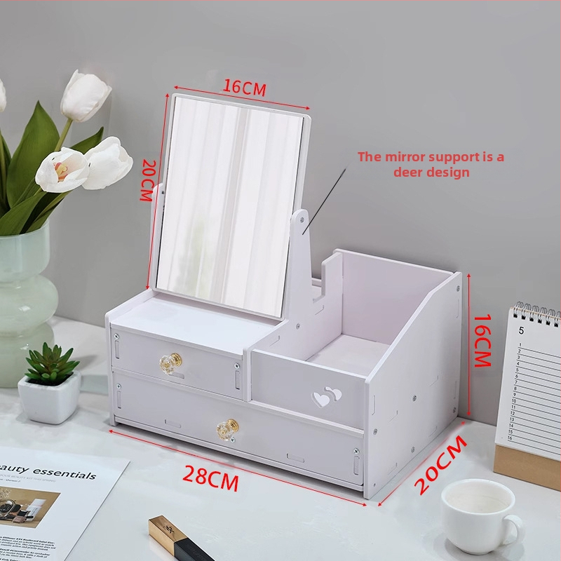 Kosmeetikatoodete hoiukarp, tolmukindel, suure mahutavusega lauaarvuti sahtliga meigikarp, nahahooldustoodete hoiuriiul peegliga