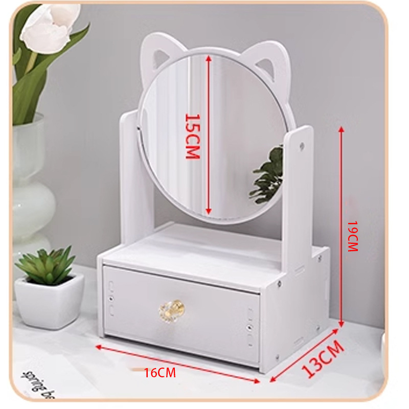 Kosmeetikatoodete hoiukarp, tolmukindel, suure mahutavusega lauaarvuti sahtliga meigikarp, nahahooldustoodete hoiuriiul peegliga