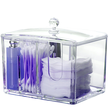 Loominguline läbipaistev vatitupsu hoiukarp Kristallekrüülist tolmukindel meigivatitupsu karp kosmeetika korraldamiseks