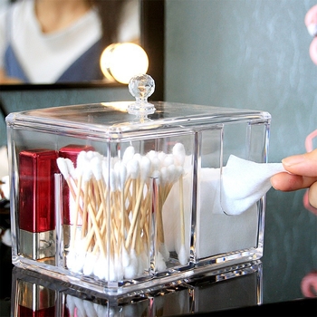 Loominguline läbipaistev vatitupsu hoiukarp Kristallekrüülist tolmukindel meigivatitupsu karp kosmeetika korraldamiseks