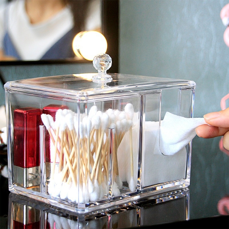 Loominguline läbipaistev vatitupsu hoiukarp Kristallekrüülist tolmukindel meigivatitupsu karp kosmeetika korraldamiseks