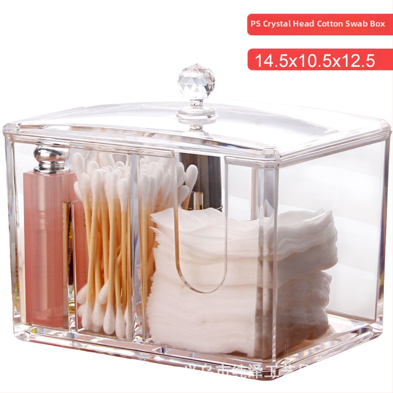 Loominguline läbipaistev vatitupsu hoiukarp Kristallekrüülist tolmukindel meigivatitupsu karp kosmeetika korraldamiseks