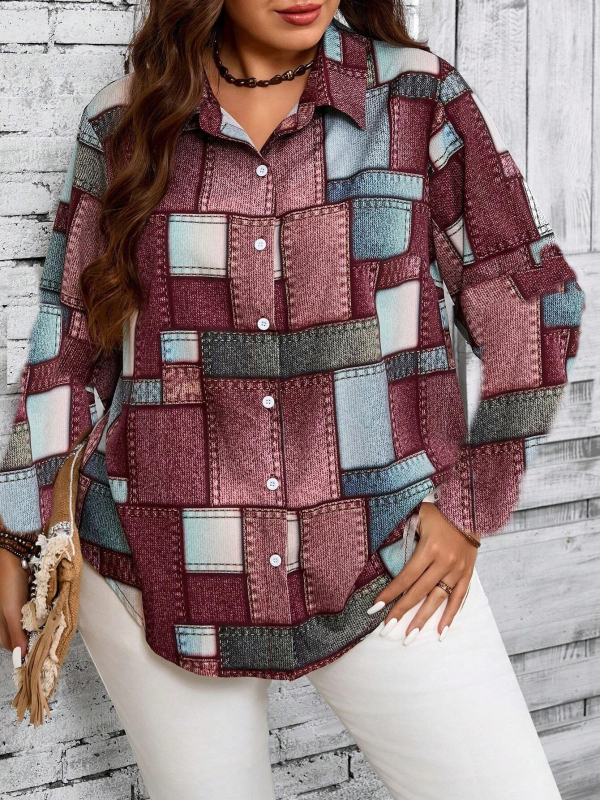 2024. aasta kevadine Euroopa ja Ameerika piiriülene uus vabaaja moeruudukujuline naiste pikkade varrukatega särk WG18