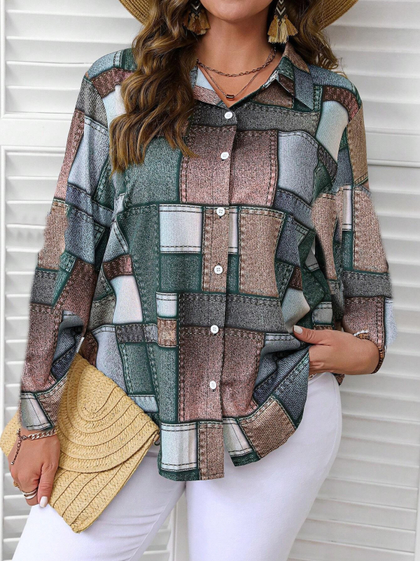 2024. aasta kevadine Euroopa ja Ameerika piiriülene uus vabaaja moeruudukujuline naiste pikkade varrukatega särk WG18