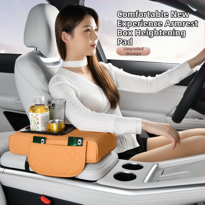 Кутия за съхранение в кола Cross-Border 2025 от кожа Nappa с двоен държач за чаши, подложка за кутия за подлакътник, повдигаща се подложка, противоплъзгащ дизайн