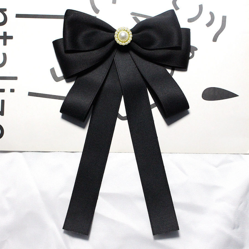 Kikilips naiste Chaneli stiilis suur lips mustast matt pärlist, sobituspaelaga, naiste kolledži stiilis aksessuaarid, pross