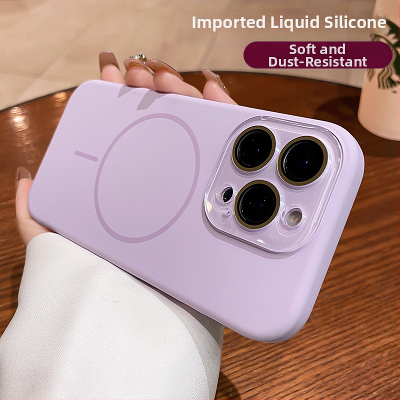 Jarný a letný nový jemný magnetický prísavkový kryt pre mobilný telefón Apple 16, 16Promax, tekutý silikón a 15 s fóliou na objektív.