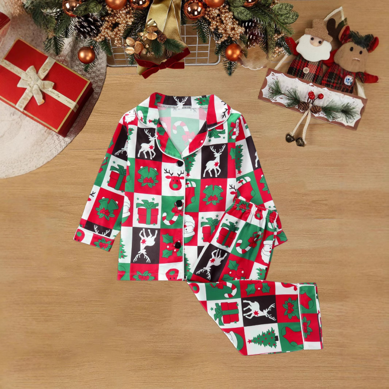 Uus 1615 leegiaeglustav jõulukoomiksimustriga trükitud koduriiete laste pikkade varrukatega pükste pidžaamade konditsioneeriga riidekomplekt