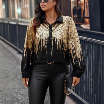 Ameerika piiriülene 2024. aasta kevadine uus vabaaja moesuund geomeetrilise mustriga naiste pikkade varrukatega särk WG18