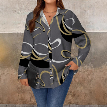 Ameerika piiriülene 2024. aasta kevadine uus vabaaja moesuund geomeetrilise mustriga naiste pikkade varrukatega särk WG18