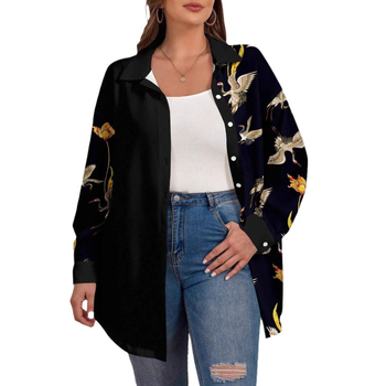 Ameerika piiriülene 2024. aasta kevadine uus vabaaja moesuund geomeetrilise mustriga naiste pikkade varrukatega särk WG18