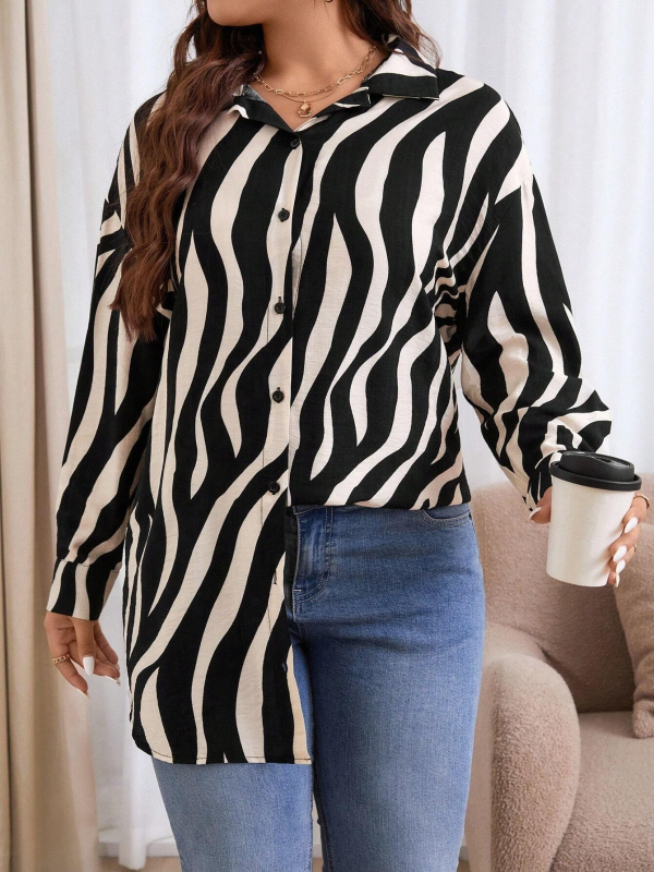 Ameerika piiriülene 2024. aasta kevadine uus vabaaja moesuund geomeetrilise mustriga naiste pikkade varrukatega särk WG18