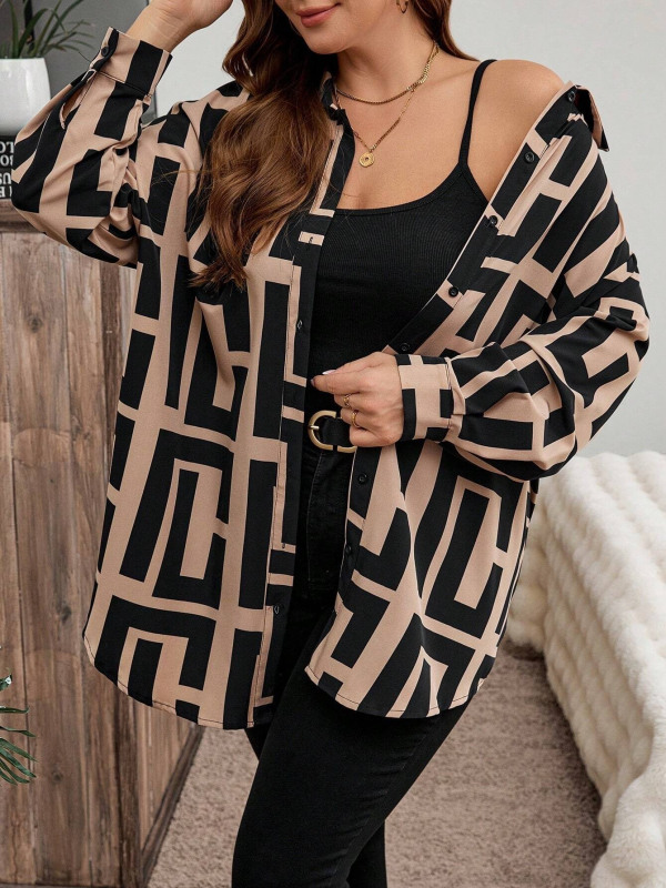 Ameerika piiriülene 2024. aasta kevadine uus vabaaja moesuund geomeetrilise mustriga naiste pikkade varrukatega särk WG18