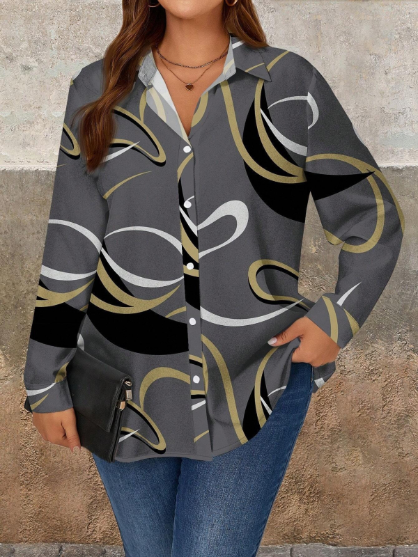 Ameerika piiriülene 2024. aasta kevadine uus vabaaja moesuund geomeetrilise mustriga naiste pikkade varrukatega särk WG18