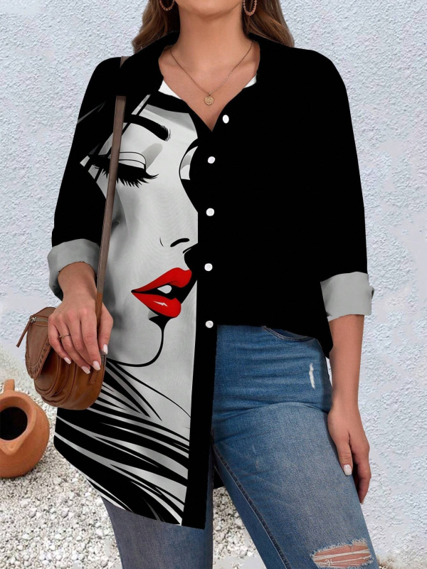 Ameerika piiriülene 2024. aasta kevadine uus vabaaja moesuund geomeetrilise mustriga naiste pikkade varrukatega särk WG18