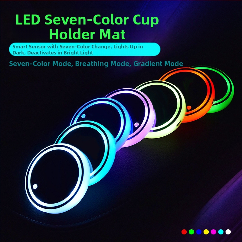 Auto svietiaca farebná LED podložka do pohára do interiéru, protišmyková podložka, svietiaca auto automatická indukčná dekoratívna atmosféra