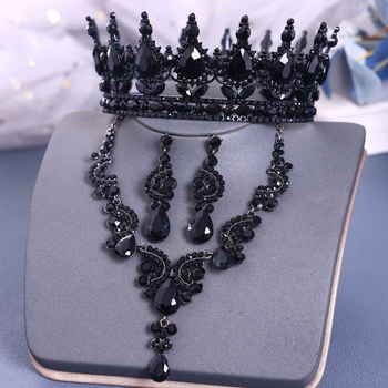 Euroopa ja Ameerika pruudi tiaara kroonloori ülikond Luksuslikud pulmaehted Tipptasemel kaelakee kõrvarõngad Rhinestone aksessuaarid