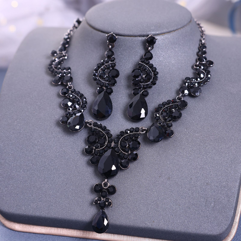 Euroopa ja Ameerika pruudi tiaara kroonloori ülikond Luksuslikud pulmaehted Tipptasemel kaelakee kõrvarõngad Rhinestone aksessuaarid