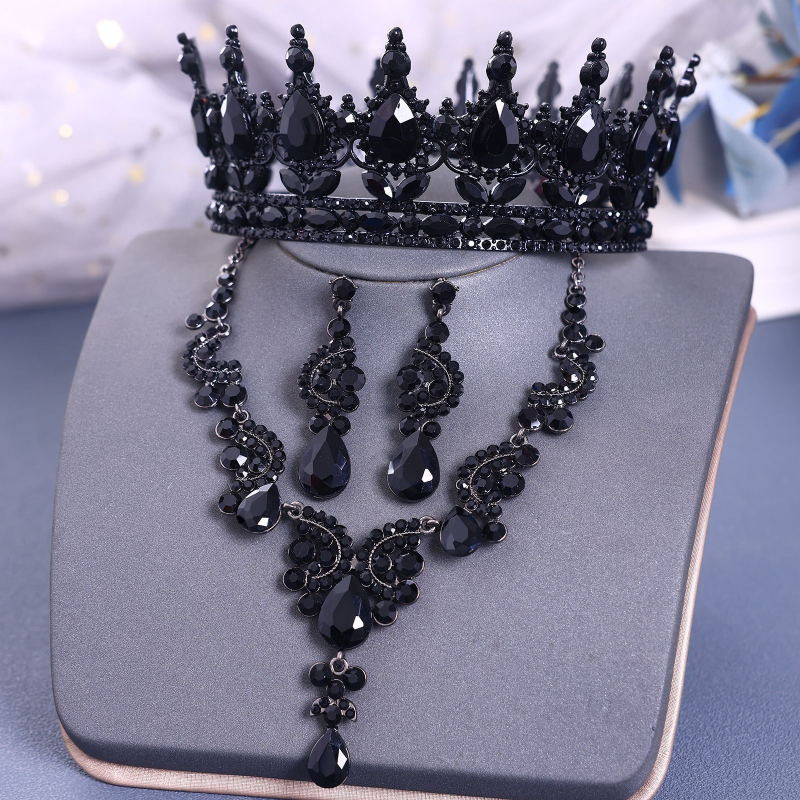 Euroopa ja Ameerika pruudi tiaara kroonloori ülikond Luksuslikud pulmaehted Tipptasemel kaelakee kõrvarõngad Rhinestone aksessuaarid