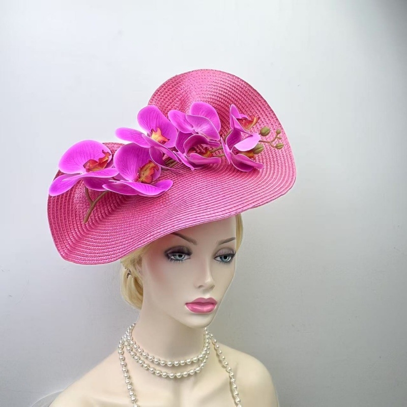 Libliklillega suure äärega õlgkübar naistele Amazon 1920. aastate väike müts, džokiklubi kokteilipeo tipptasemel bankettmüts