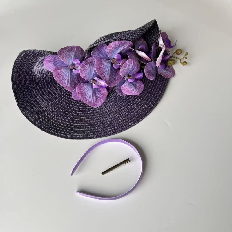 Libliklillega suure äärega õlgkübar naistele Amazon 1920. aastate väike müts, džokiklubi kokteilipeo tipptasemel bankettmüts