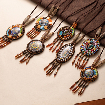 Piiriülene retro etnilise stiiliga kaelakee pikk boheemlaslik kampsunikett meeste ja naiste mitmekülgne ripats tutiga ripats aksessuaarid