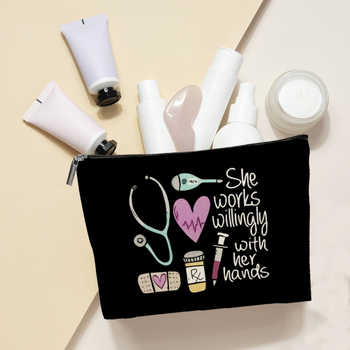 Slaugytojos tematikos stilingas fortepijono klavišų ir natų kosmetinis krepšys, lengvas ir patvarus poliesterio daiktų laikymo krepšys su užtrauktuku, muzikantas