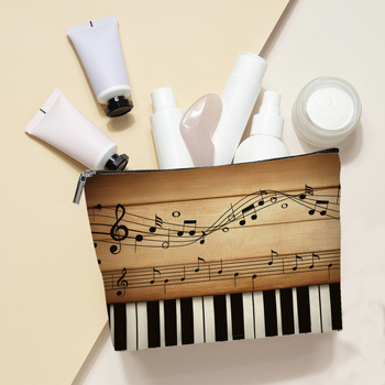 Slaugytojos tematikos stilingas fortepijono klavišų ir natų kosmetinis krepšys, lengvas ir patvarus poliesterio daiktų laikymo krepšys su užtrauktuku, muzikantas