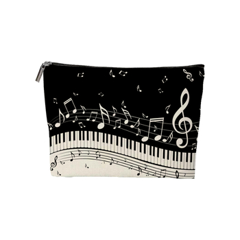 Slaugytojos tematikos stilingas fortepijono klavišų ir natų kosmetinis krepšys, lengvas ir patvarus poliesterio daiktų laikymo krepšys su užtrauktuku, muzikantas