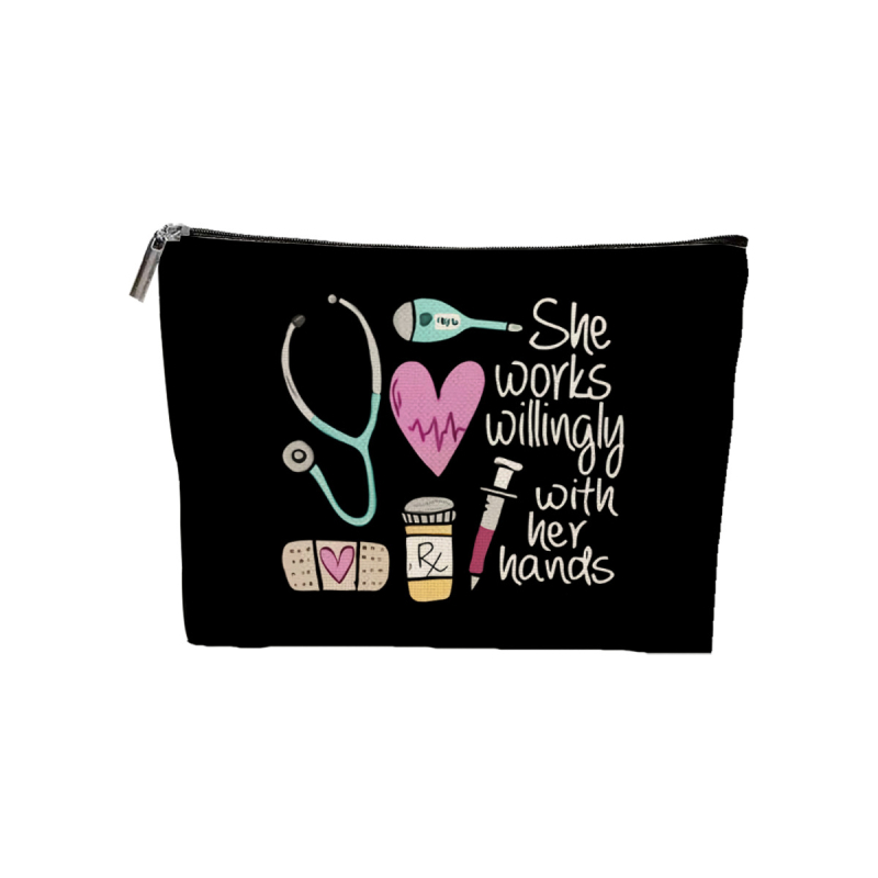 Slaugytojos tematikos stilingas fortepijono klavišų ir natų kosmetinis krepšys, lengvas ir patvarus poliesterio daiktų laikymo krepšys su užtrauktuku, muzikantas