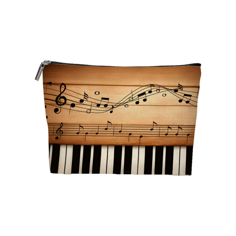 Slaugytojos tematikos stilingas fortepijono klavišų ir natų kosmetinis krepšys, lengvas ir patvarus poliesterio daiktų laikymo krepšys su užtrauktuku, muzikantas