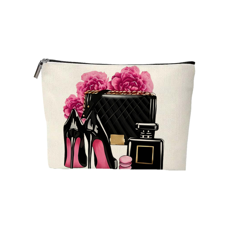 Slaugytojos tematikos stilingas fortepijono klavišų ir natų kosmetinis krepšys, lengvas ir patvarus poliesterio daiktų laikymo krepšys su užtrauktuku, muzikantas