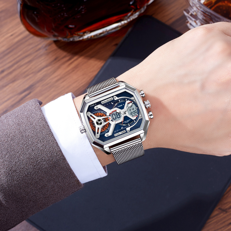 Euroopa ja Ameerika populaarne suure numbriga õõneskell meeste moesuund multifunktsionaalne spordiüliõpilaste veekindel elektrooniline kell