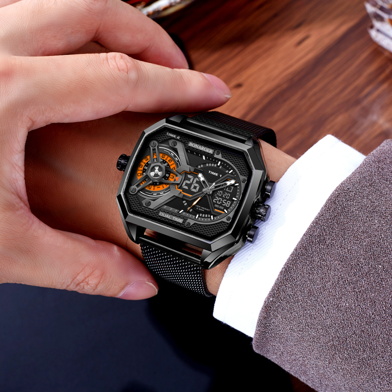 Euroopa ja Ameerika populaarne suure numbriga õõneskell meeste moesuund multifunktsionaalne spordiüliõpilaste veekindel elektrooniline kell