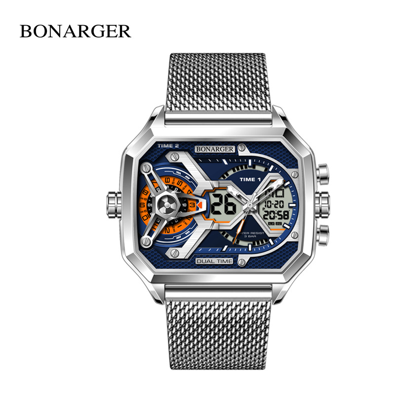 Euroopa ja Ameerika populaarne suure numbriga õõneskell meeste moesuund multifunktsionaalne spordiüliõpilaste veekindel elektrooniline kell