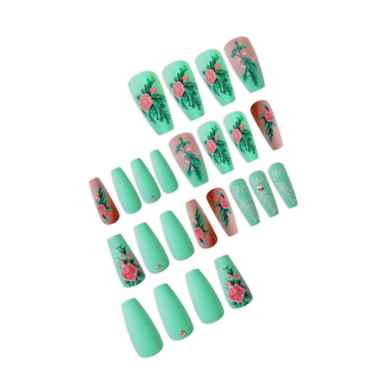 Piiriüleselt müüdavad balletitüüpi kunstküüned keskmise pikkusega taimse lillemustriga kantavad küüned eemaldatavad valmistoodete hulgimüük